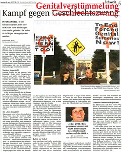 «Kampf gegen Genitalverstümmelung, öhm, Geschlechterzwang» - Zentralschweiz am Sonntag, 3.4.11
