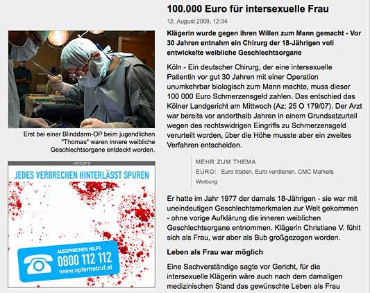 Deutschland: 100.000 Euro für Intersexuelle Frau